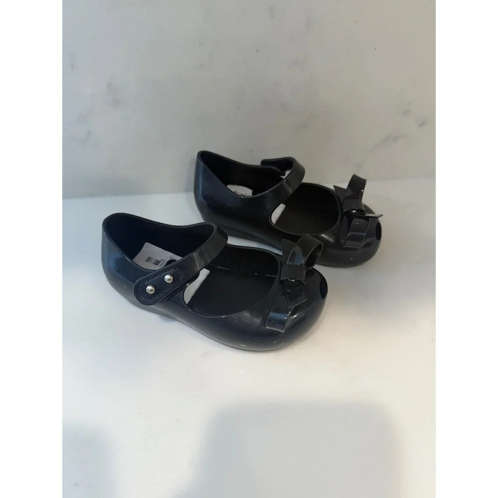 Mini Melissa Ultragirl Black Jelly Bow Mary Jane Shoes Kids Size 6 USA Vegan